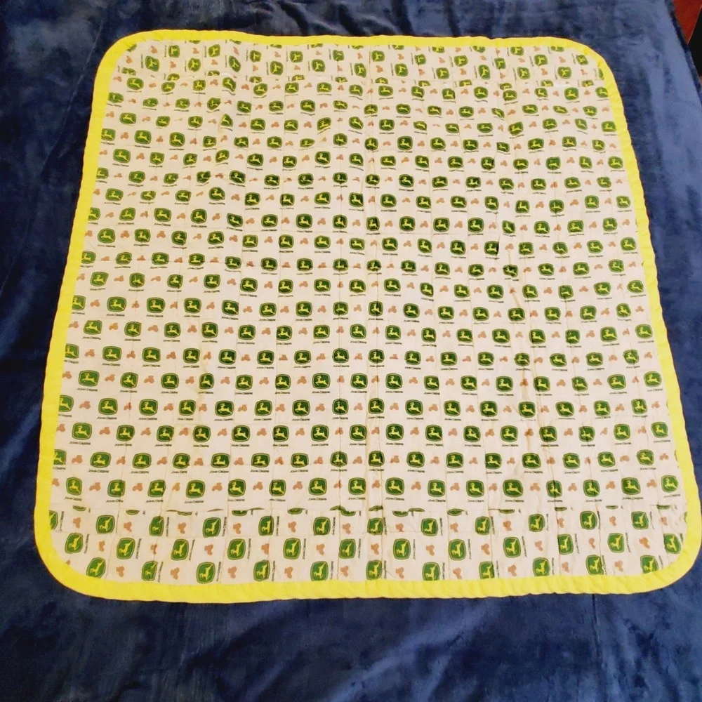 John Deere Tractor Baby Toddler Quilt Handmade Handcrafted Approx 35